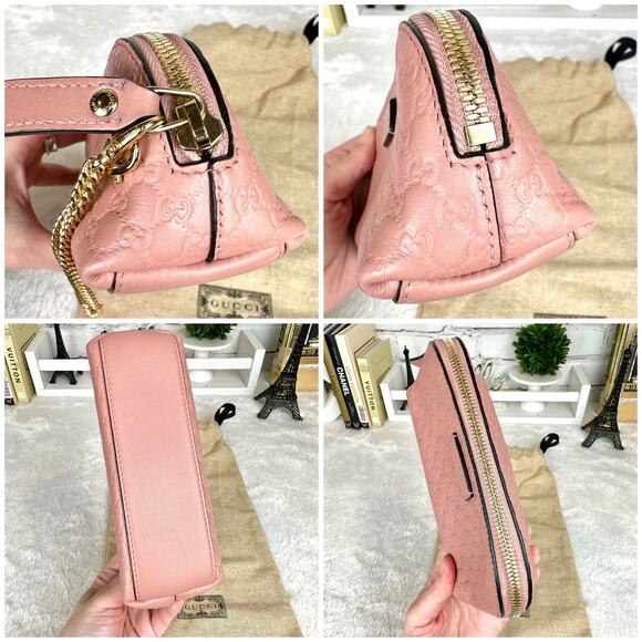 GUCCI pink guccissima leather wristlet cosmetic pouch bag Very Pretty! GREAT - Picture 6 of 16